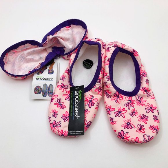 Snoozies Women's Stretch Comfort Travel Pouch Skinnies Pink Floral Medium 7/8 - Picture 1 of 6